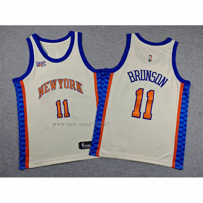 Camiseta Nino New York Knicks Jalen Brunson NO 11 Ciudad 2025-26 Crema